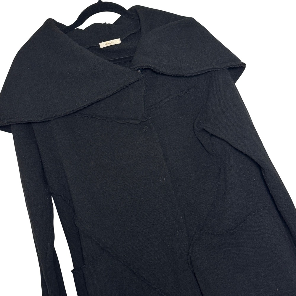 Luukaa Abstract Graphic Oversized Shawl Collar Long Cardigan Women M Black Wool